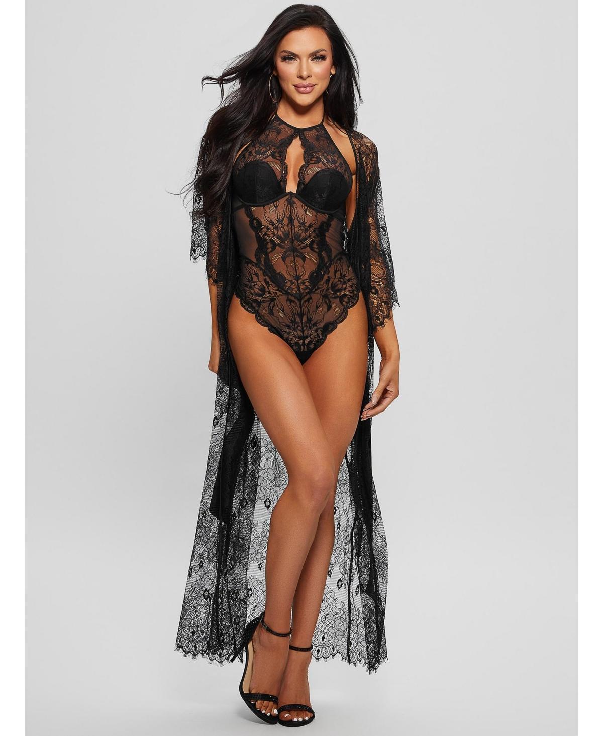 Guess Womens Semi-Sheer Lace Kimono - Black Product Image