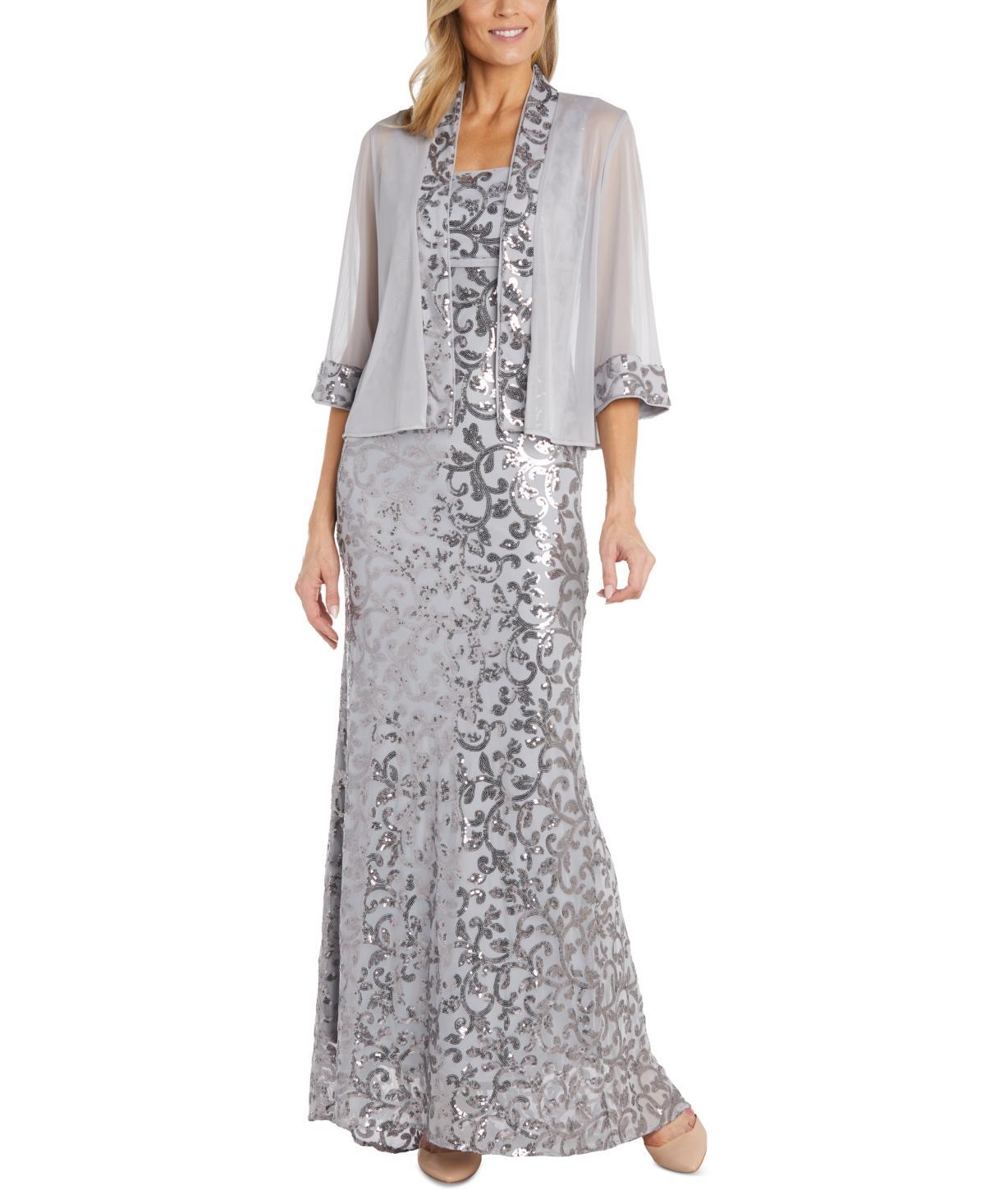 R & M Richards Womens Sequinned Long Dress and Jacket Product Image