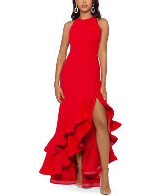 Betsy & Adam Tiered Ruffles Scuba Crepe Gown Product Image