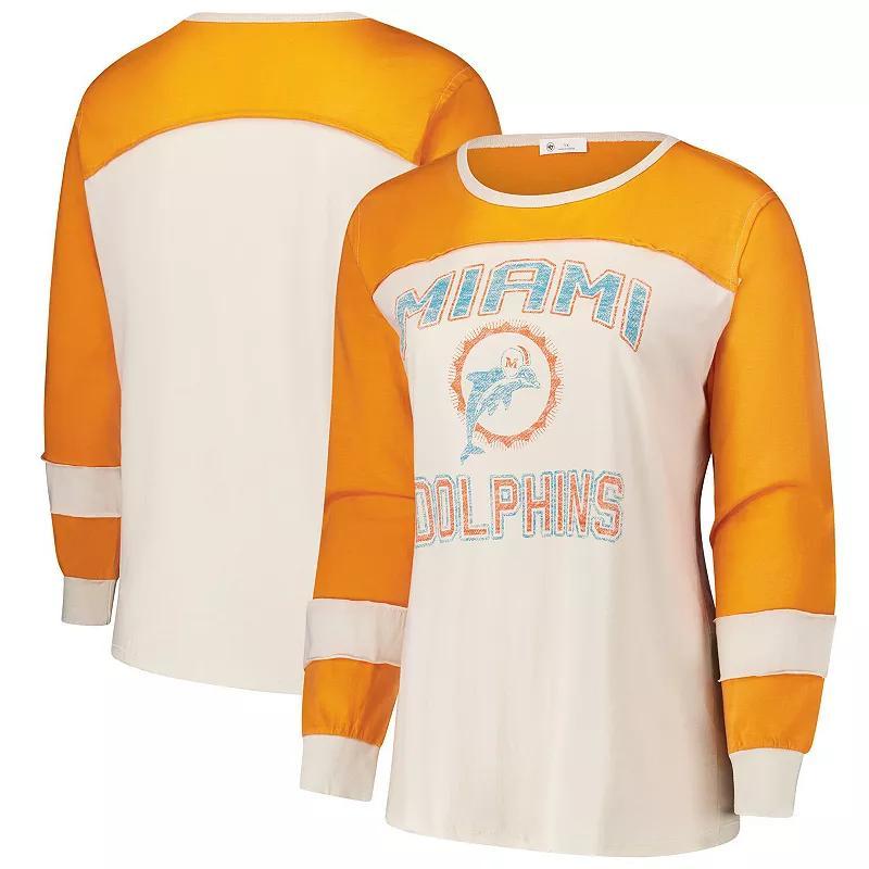 Womens Profile Cream/Orange Miami Dolphins Double Header Curve Toni Long Sleeve T-Shirt Product Image