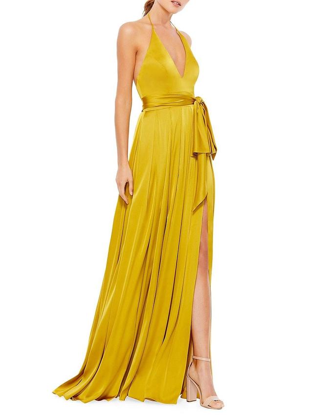 Ieena Pleated Satin Tie-Waist Gown Product Image