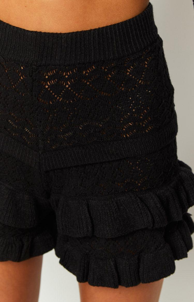 Lorri Black Knit Ruffle Shorts Product Image