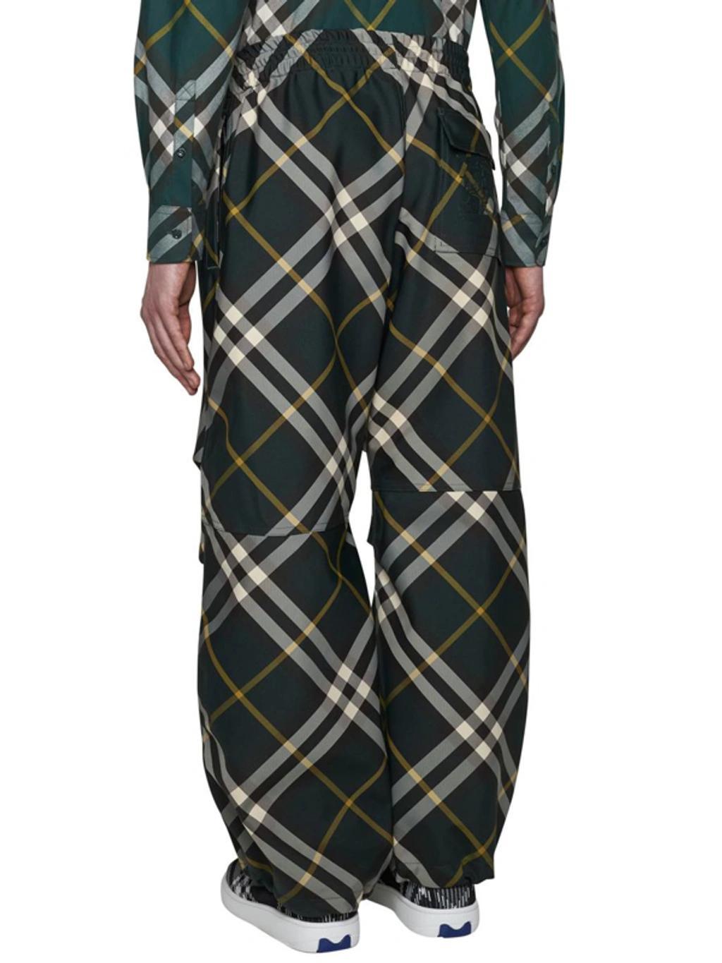 Elasticated-waist Check Trousers In Green Product Image