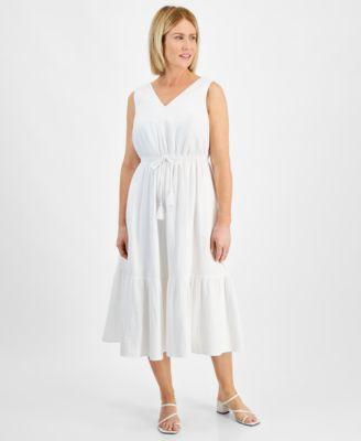 Petite Drawstring-Waist Sleeveless Midi Dress, Created for Macy's  Product Image