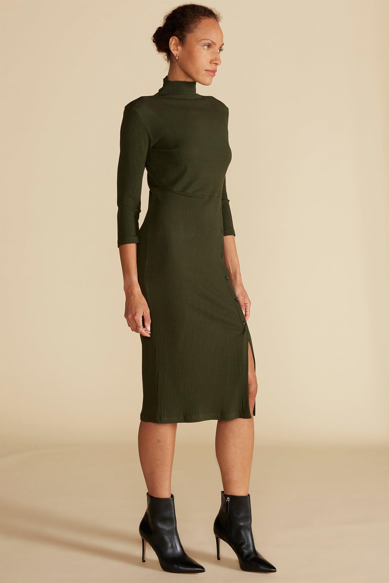 Angeline Paris Rib Midi Dress - Olive Green Product Image