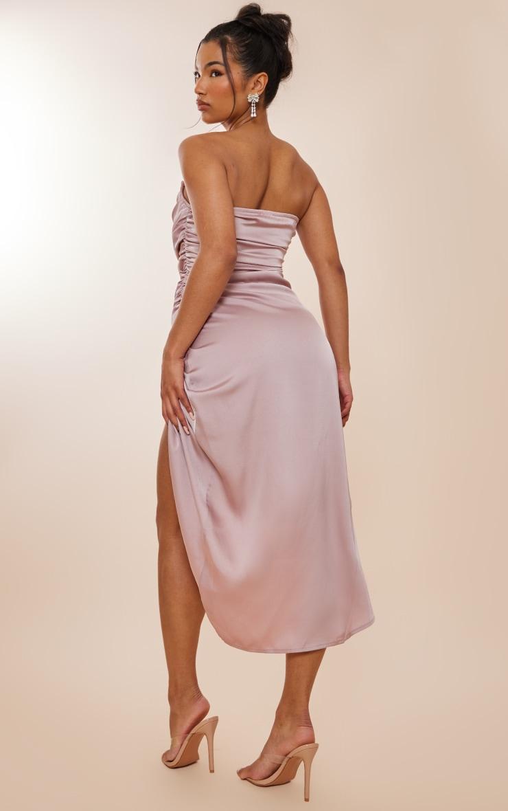 Blush Satin Bandeau Ruched Detail Midiaxi Dress Product Image