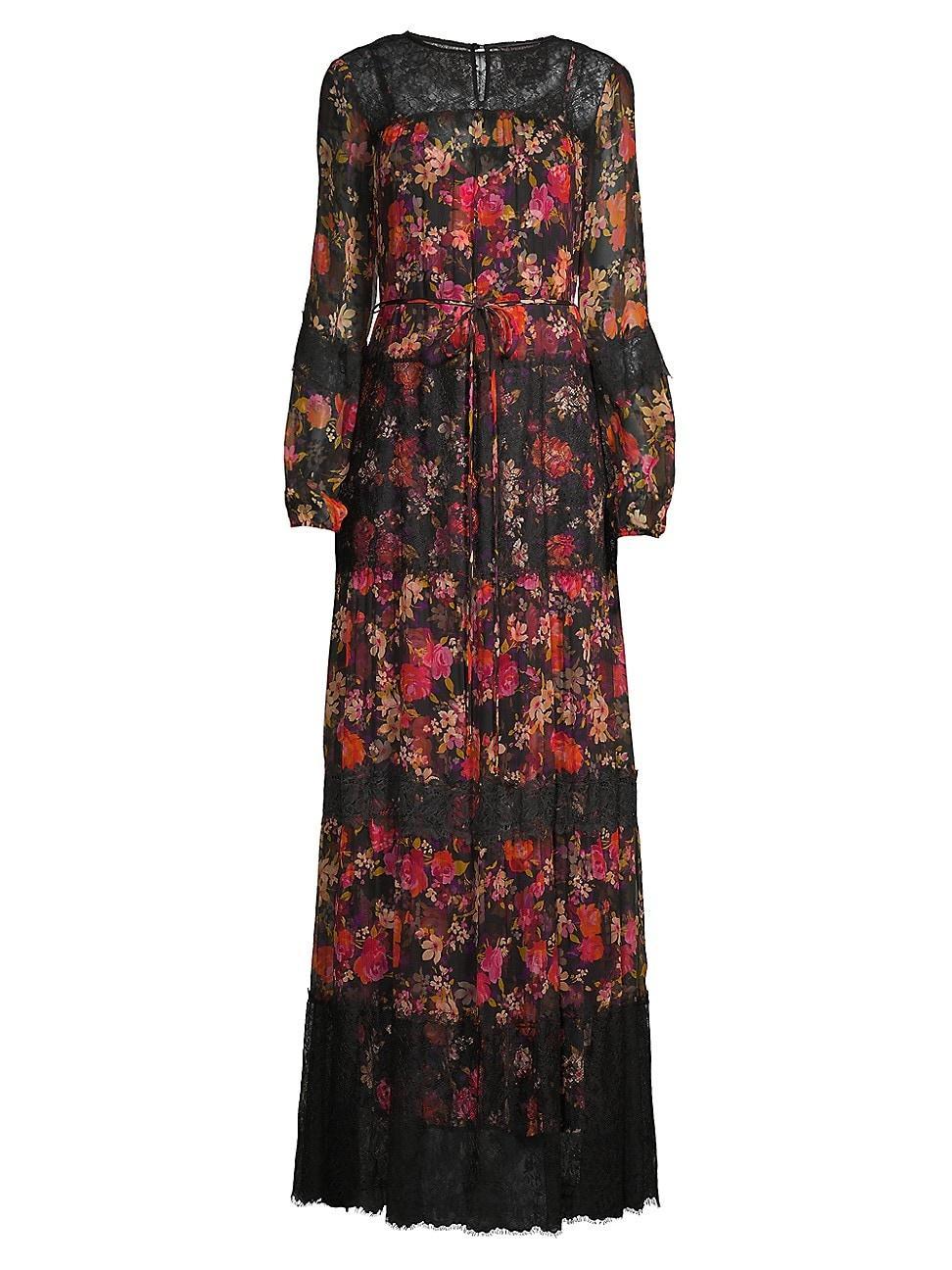 Womens Silk Floral Lace Maxi Dress Product Image