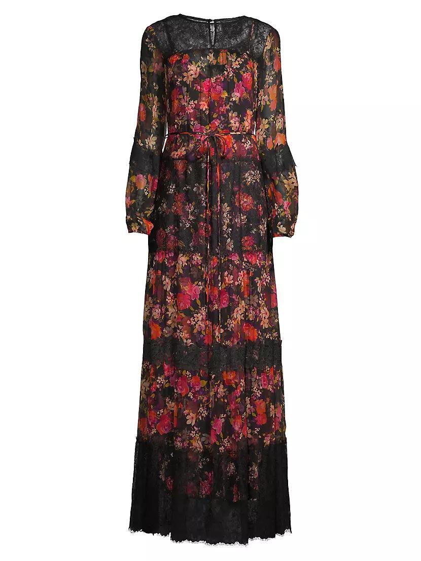 Silk Floral Lace Maxi Dress Product Image