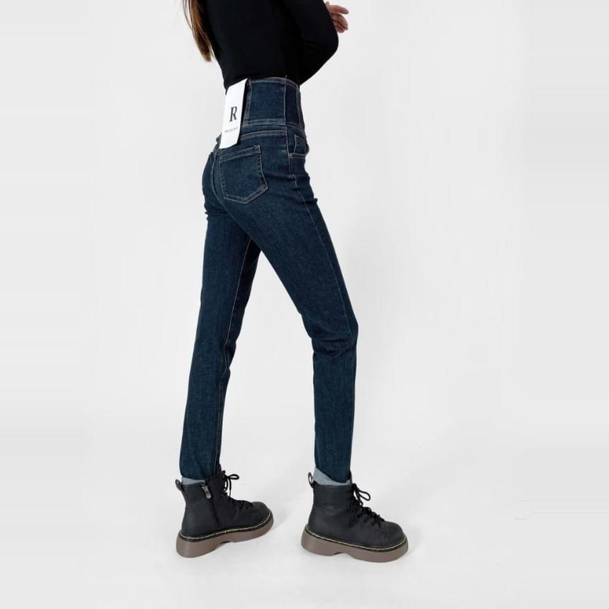 High Waist Plain Slim Leg Jeans Product Image