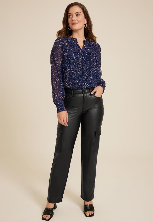 Faux Leather High Rise Cargo Relaxed Straight Pant Product Image