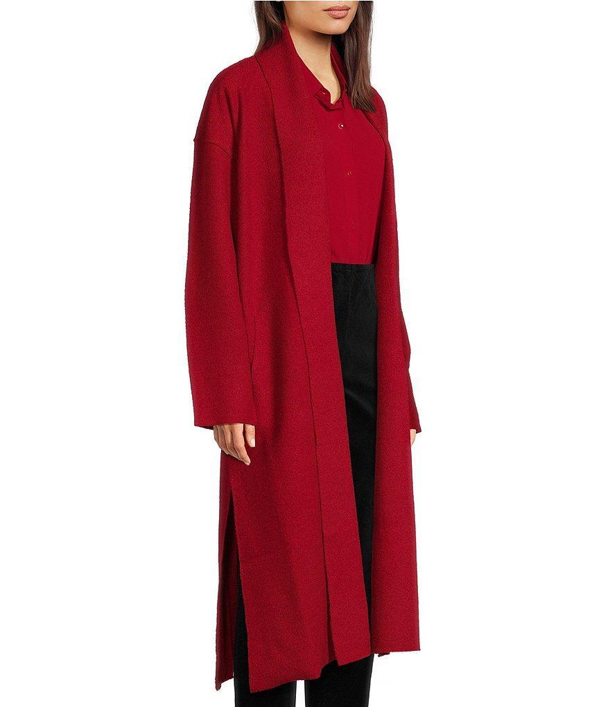 Eileen Fisher Soft Wool Stand Collar Long Sleeve Pocketed Open Front Long Jacket Product Image