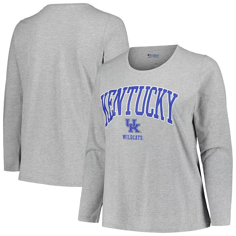 Womens Profile Heather Gray Kentucky Wildcats Plus Size Arch Over Logo Scoop Neck Long Sleeve T-Shirt Product Image