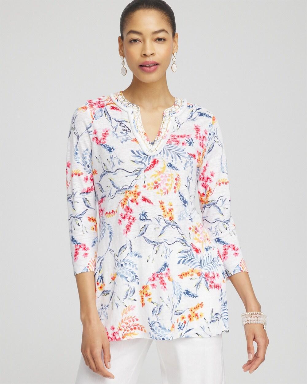 Women's Linen Nautical Embellished Tunic Top Product Image