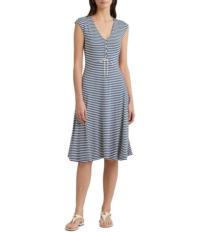 Lauren Ralph Lauren Striped Cotton-Blend-Jersey Dress Product Image