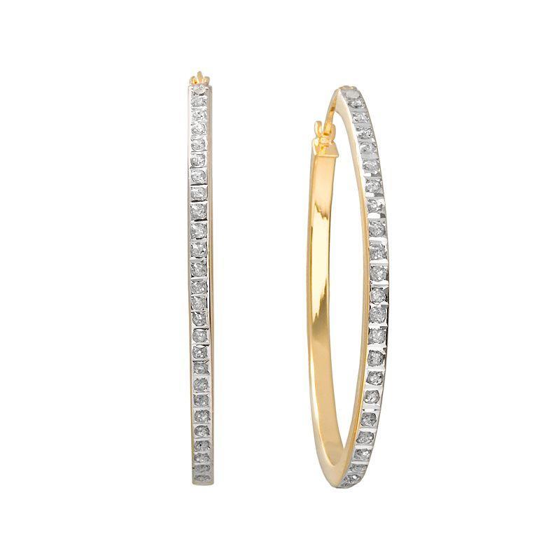 Diamond Mystique 18k Gold Over Silver Oval Hoop Earrings, Womens, Yellow Product Image