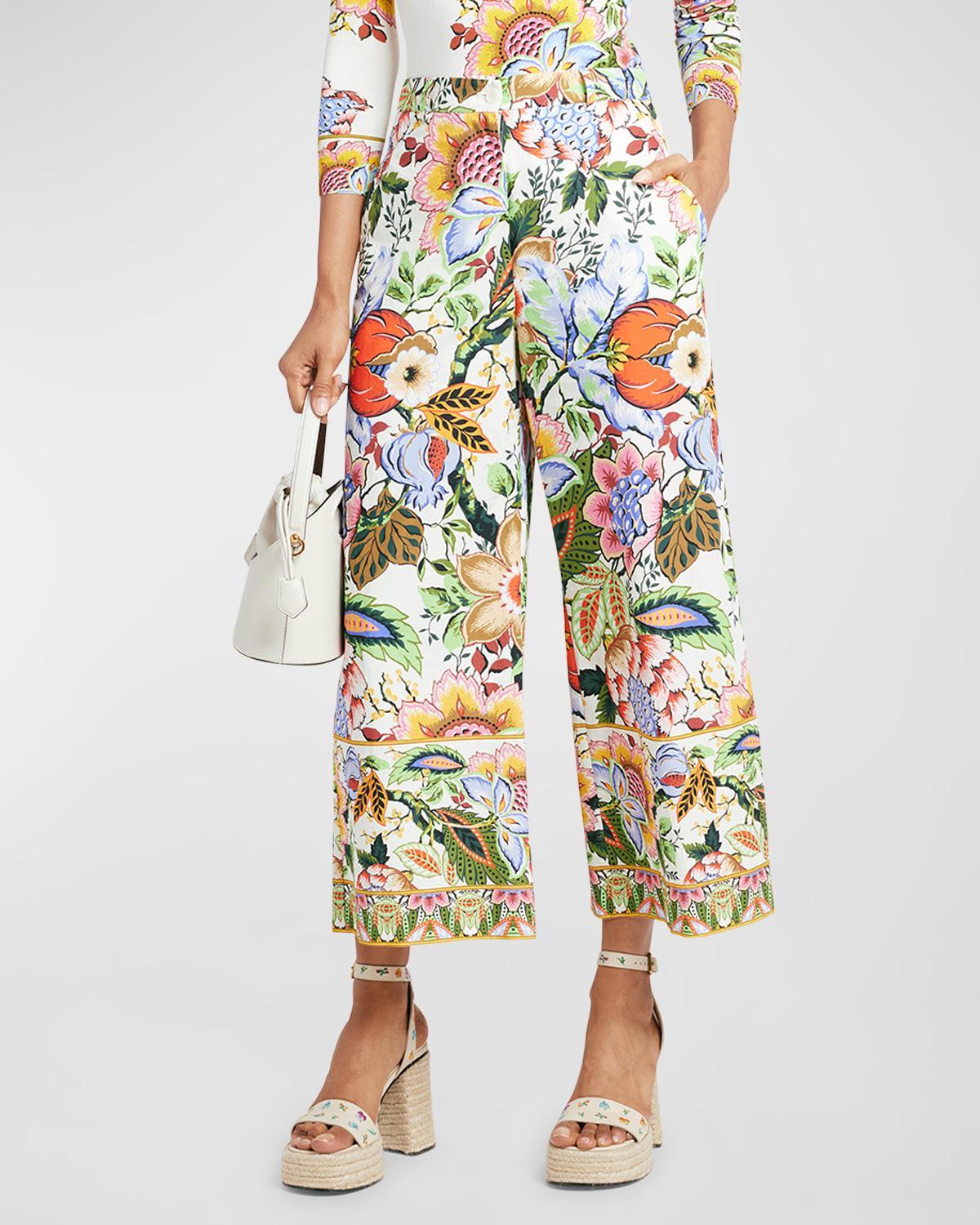 Tree of Life Cropped Cotton Wide-Leg Pants Product Image