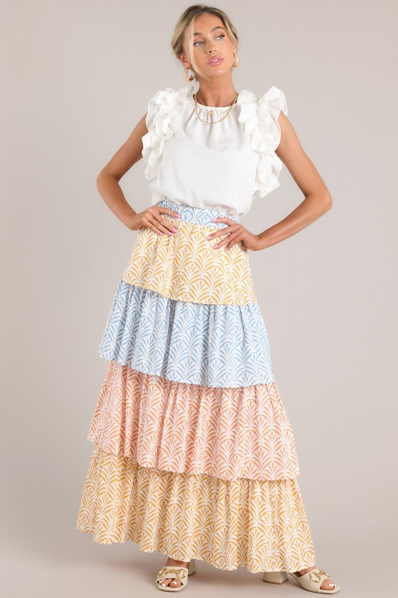 Never A Dull Moment Sunflower Yellow Multi Print Tiered Maxi Skirt Product Image