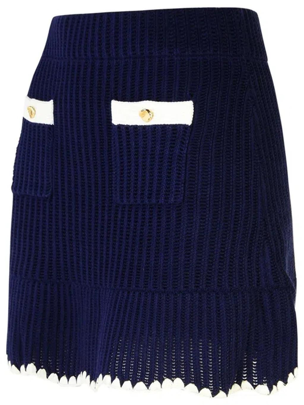 Flared Crochet Contrast Trim Mini Skirt In Navy Product Image