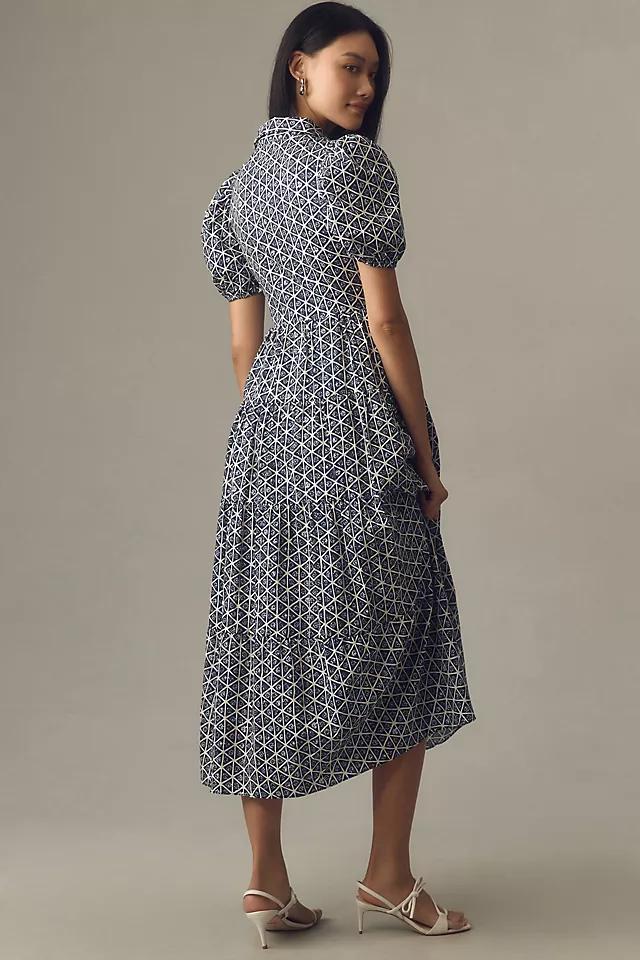 English Factory Puff-Sleeve Tiered Midi Shirt Dress Product Image