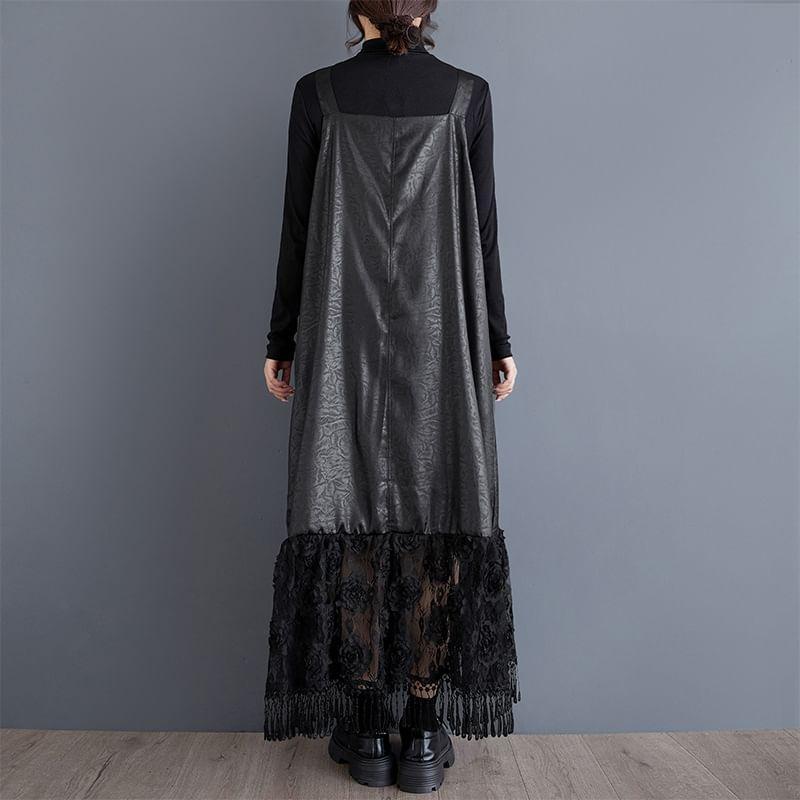 Lace Panel Midi A-Line Jumper Dress Product Image