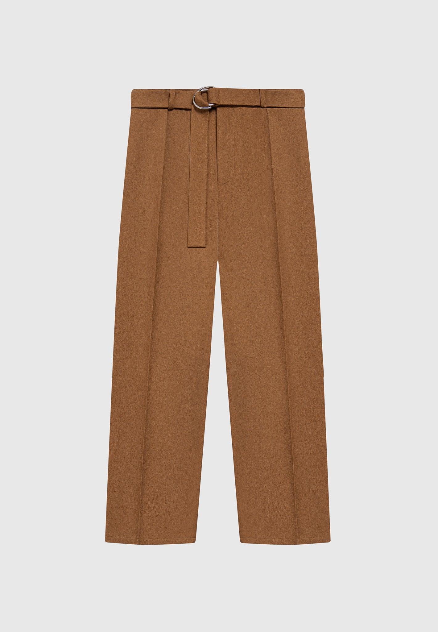 Relaxed Fit Textured Belted Tailored Trousers - Fawn Male Product Image