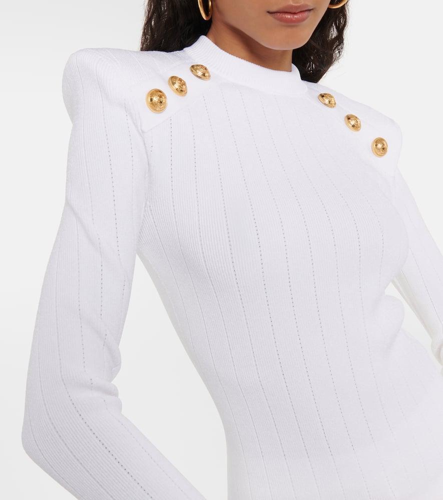 BALMAIN Embellished Knit Sweater In White Product Image