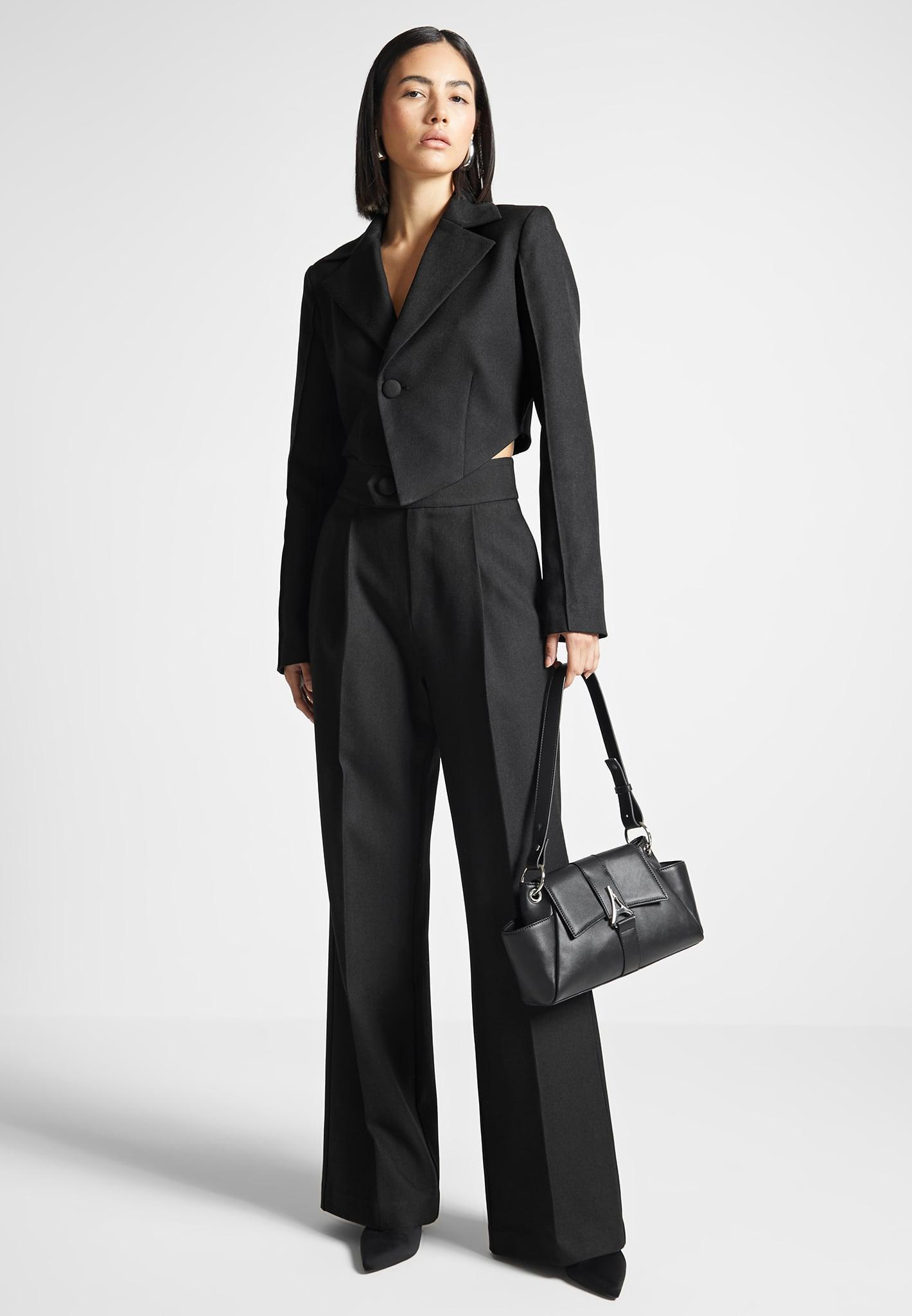 Asymmetric Tailored Cropped Blazer - Black Female Product Image