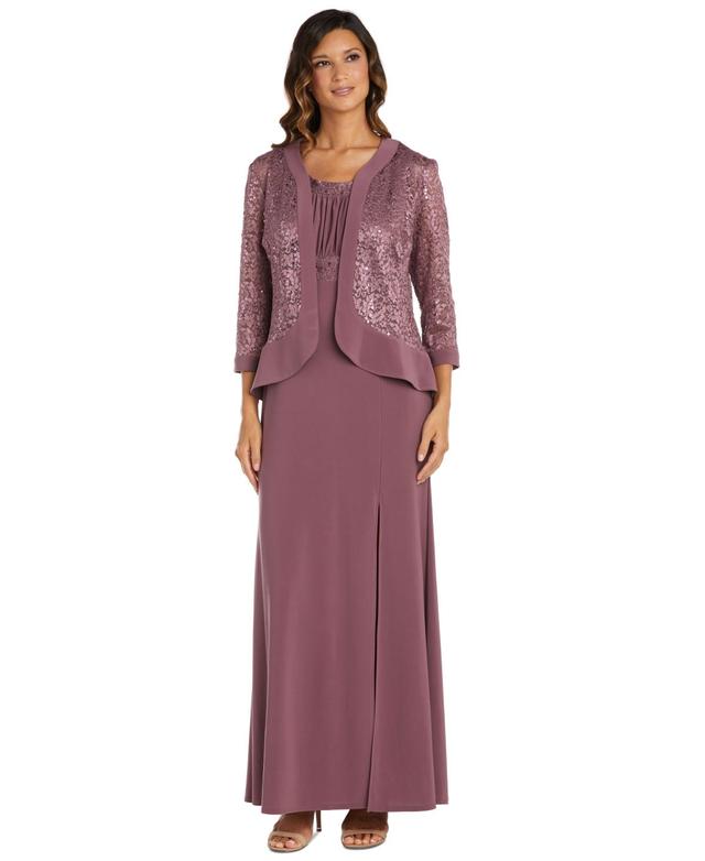 R & M Richards Sequined Lace Empire-Waist Gown & Jacket Product Image