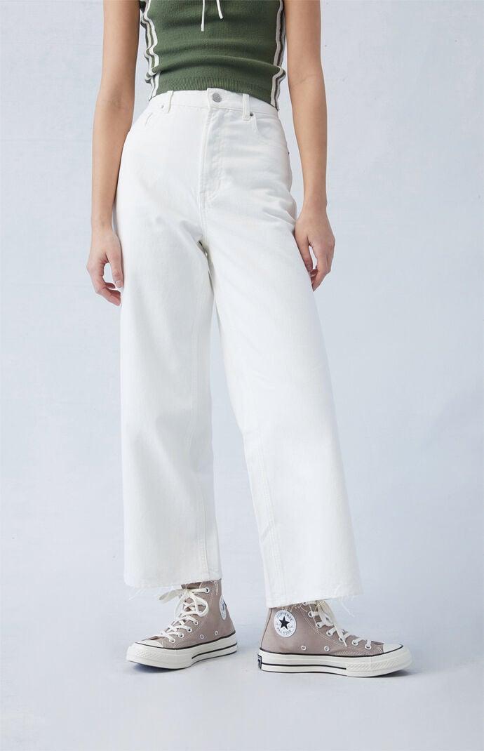 Women's Eco White Cropped Wide Leg Jeans Product Image