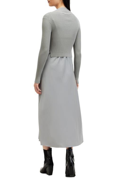 ALLSAINTS Hana Two-piece Crop Rib Sweater & Satin Slipdress In Ultimate Grey Product Image