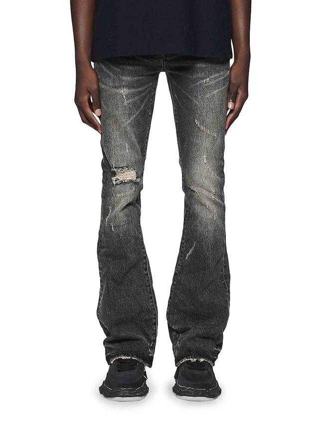 Mens P004 Stretch Distressed Flared Slim-Fit Jeans Product Image