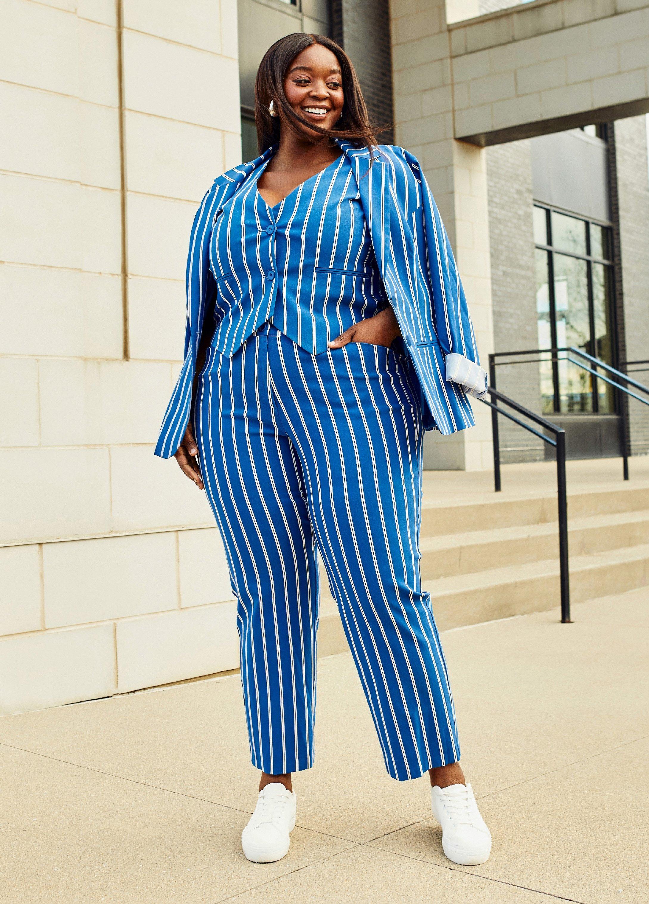 Plus Size Pinstriped Power Twill Trousers Ashley Stewart Product Image