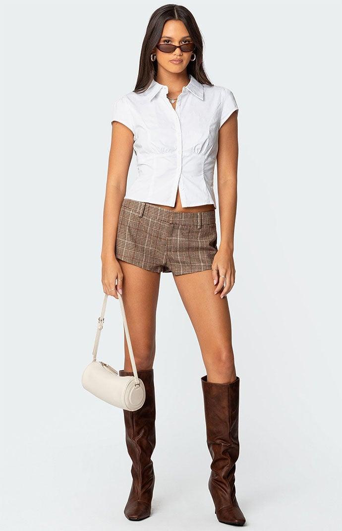 Edikted Women's Phoeby Houndstooth Plaid Shorts Product Image