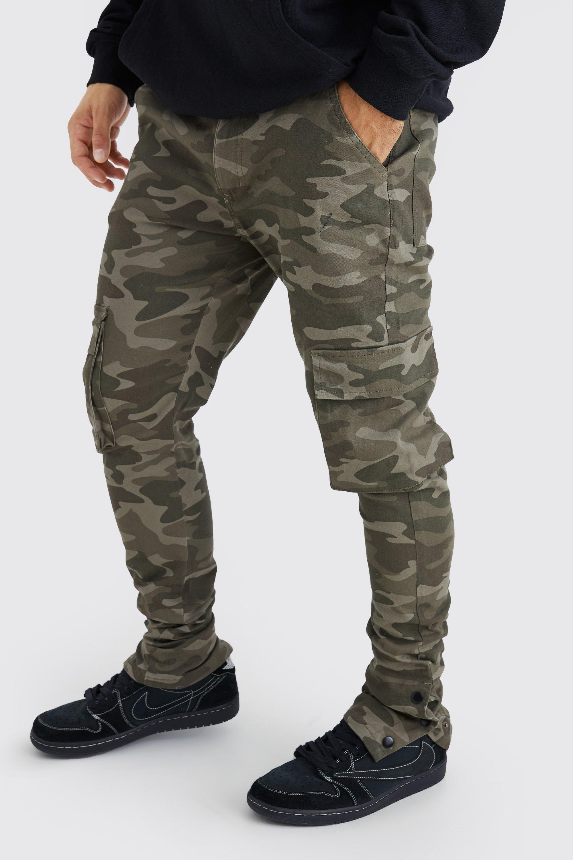 Skinny Stacked Popper Hem Camo Cargo Pants | boohooMAN USA Product Image