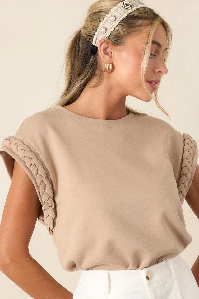 Old Habits Taupe Braided Cap Sleeve Top Product Image