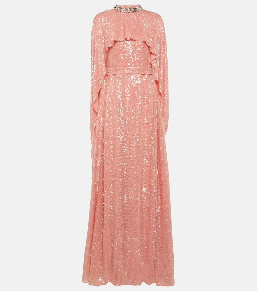 Sequined Cape Gown In Pink Product Image