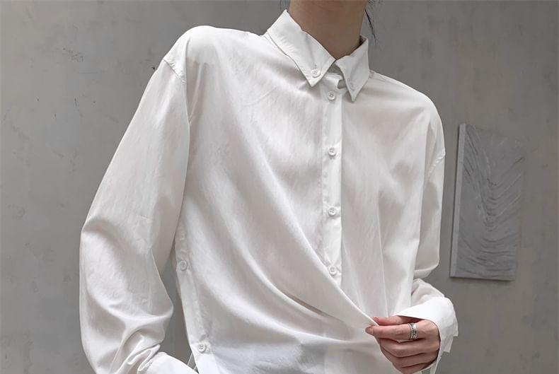 Long-Sleeve Asymmetrical Plain Shirt Product Image