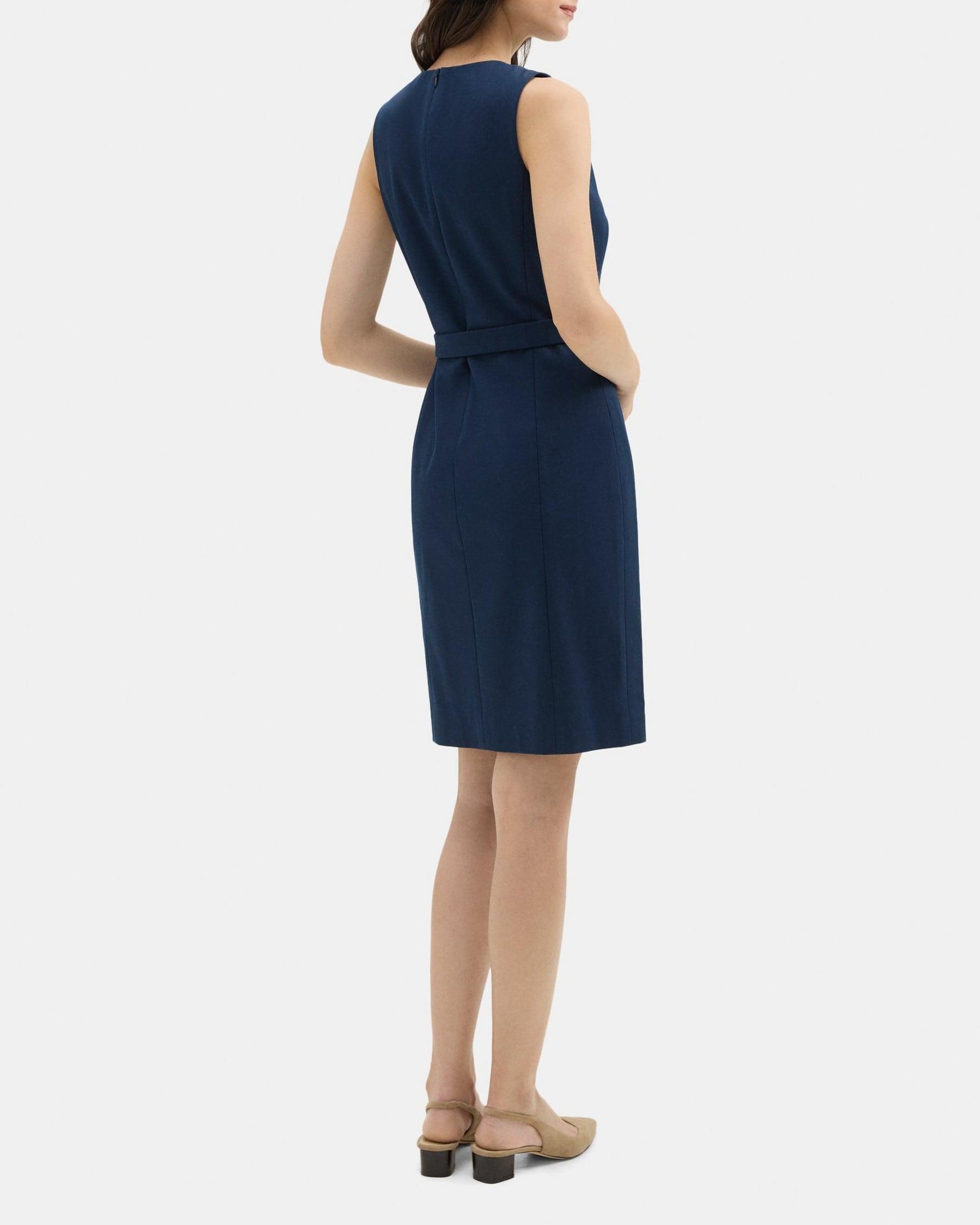 Belted Sheath Dress in Cotton-Blend Twill Product Image