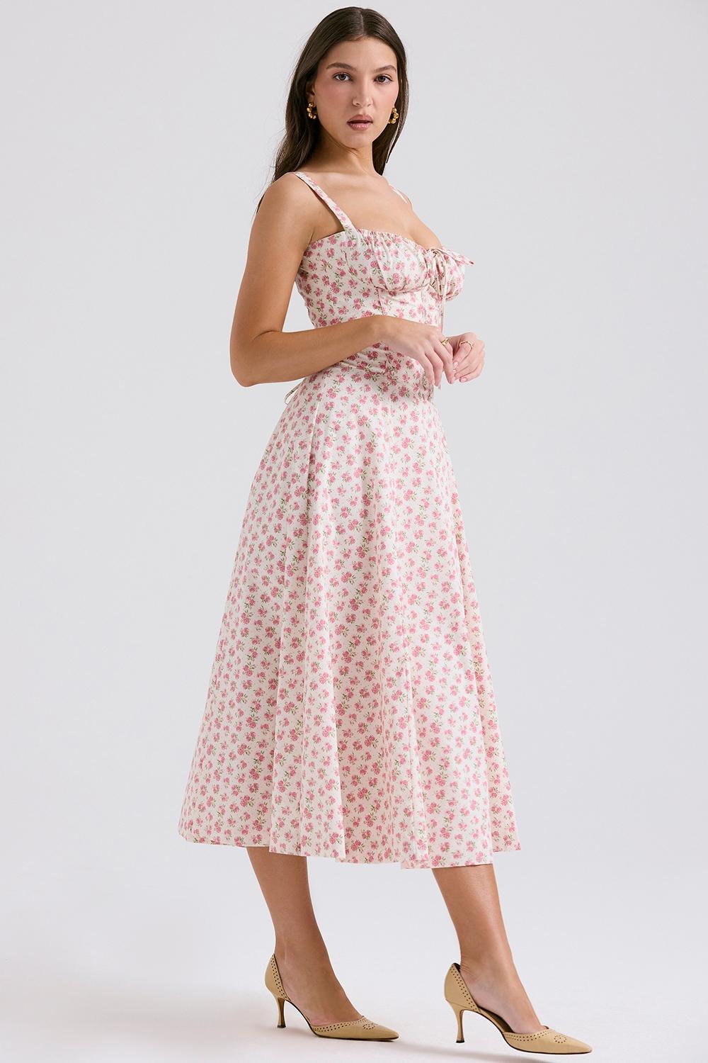 Carmen White Rosebud Print Cotton Bustier Sundress Product Image