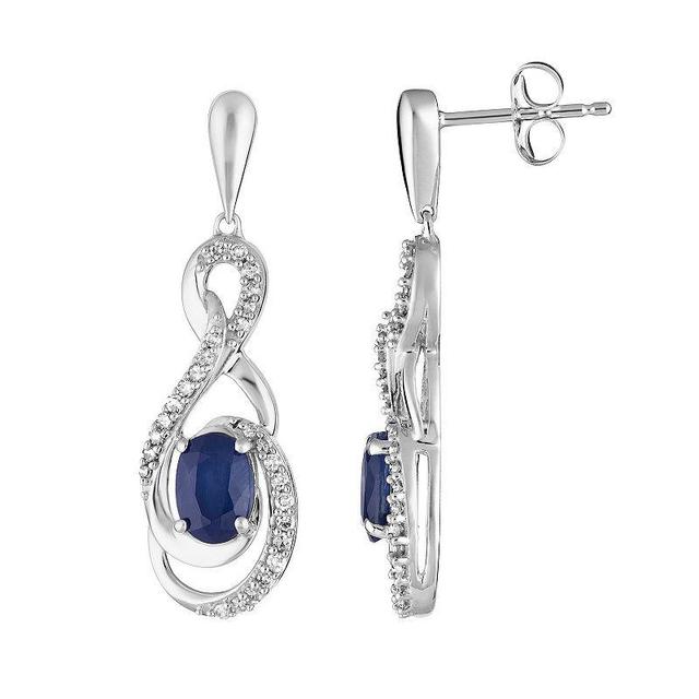 10k White Gold Sapphire & 1/5 Carat T.W. Diamond Drop Earrings, Womens, Blue Product Image