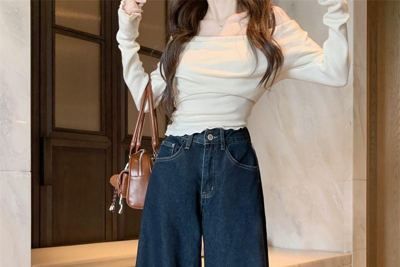 High Rise Washed Wide Leg Jeans Product Image