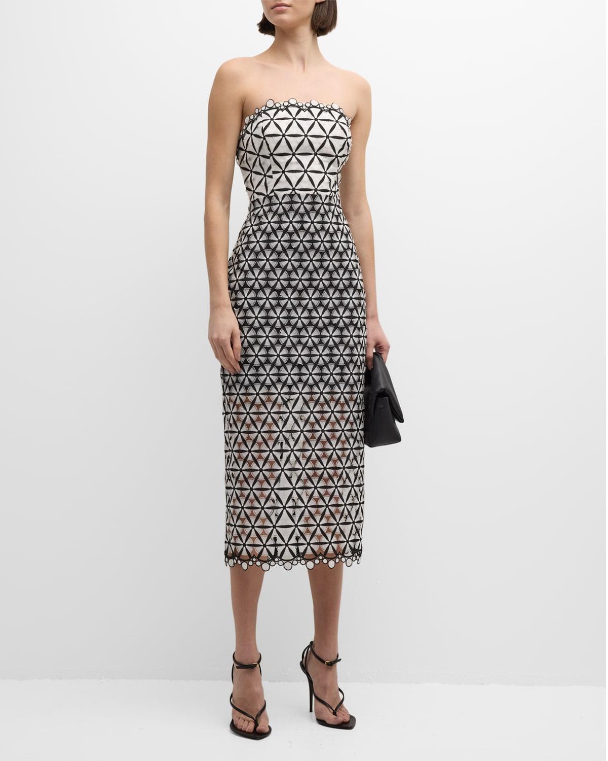 Strapless Geometric Lace Midi Dress Product Image