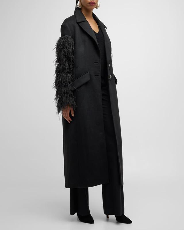 Ali Feather-Sleeve Long Wool-Blend Coat Product Image