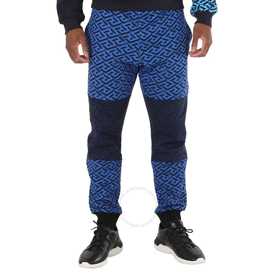 Men's La Greca Logo Print Colour-block Track Pants In Blue Product Image