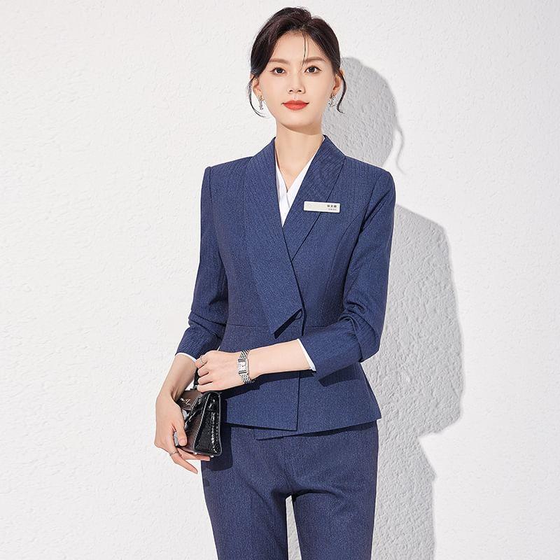 Shawl Lapel Plain Single Breasted Blazer / High Waist Flared Slacks / Set Product Image