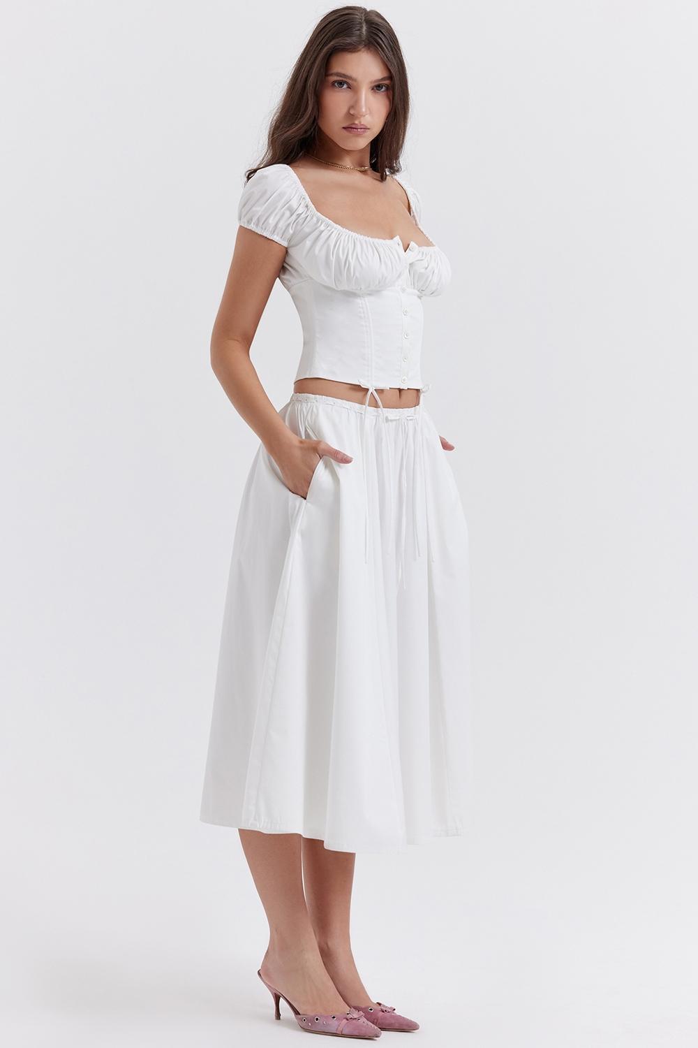 Cora White Gathered Midi Skirt Product Image