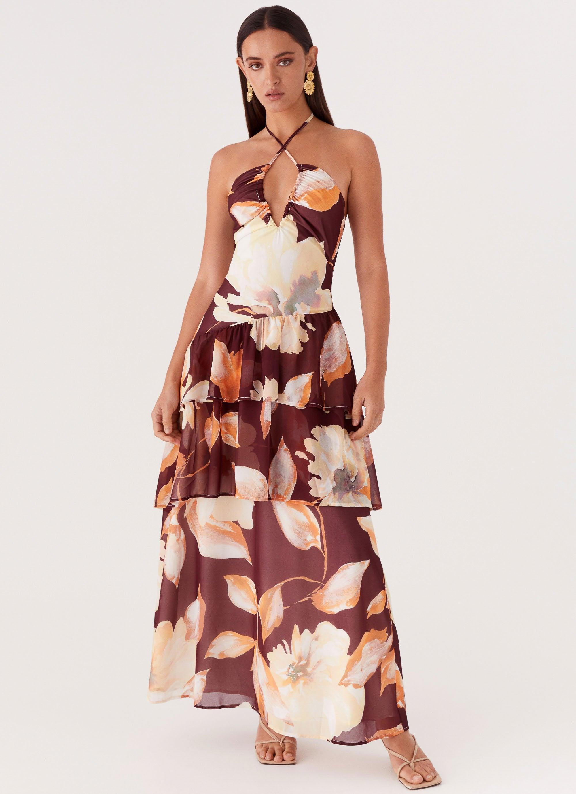 Sunset Chaser Maxi Dress - Brown Floral Product Image