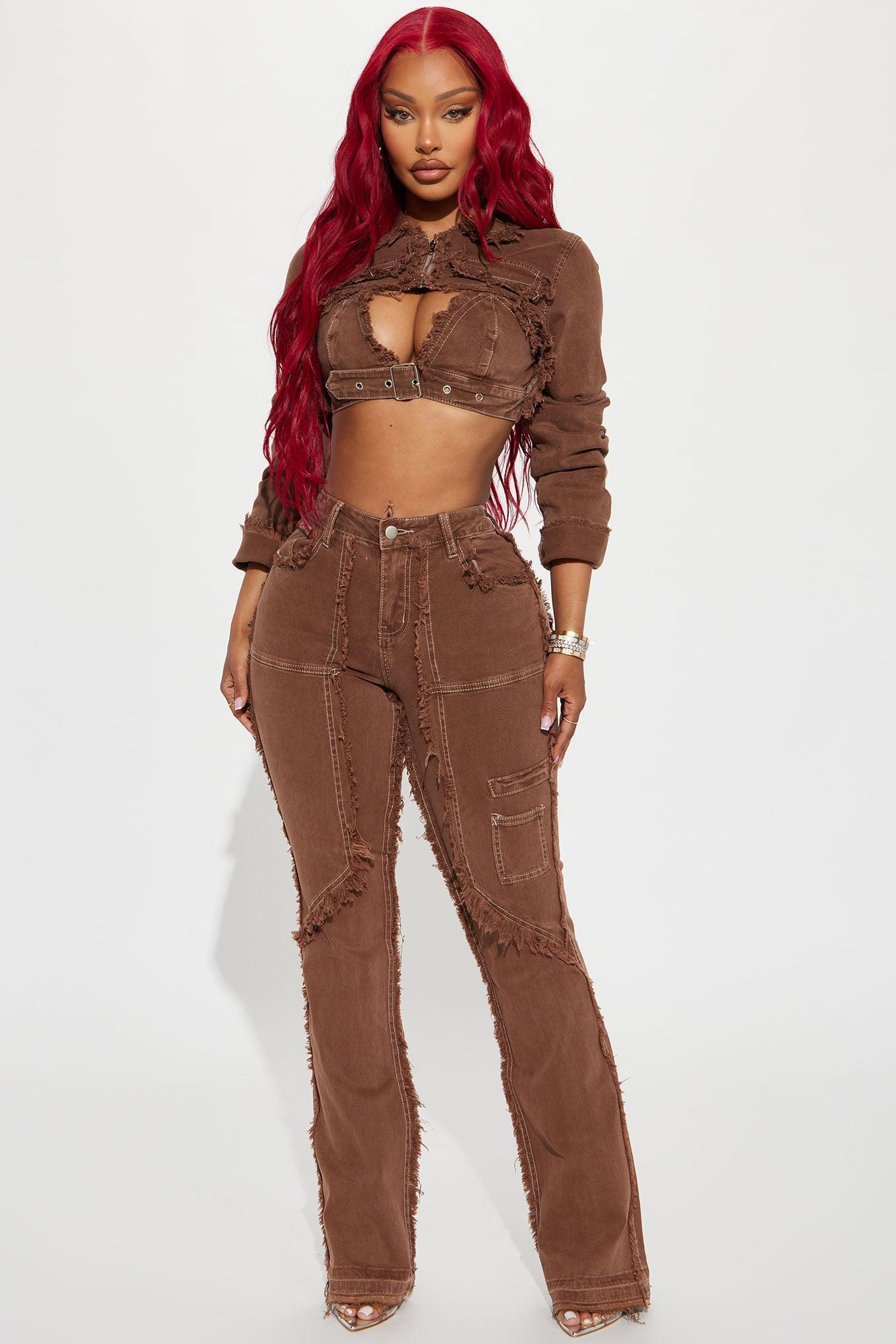 On Replay Frayed Straight Leg Jeans - Brown Product Image