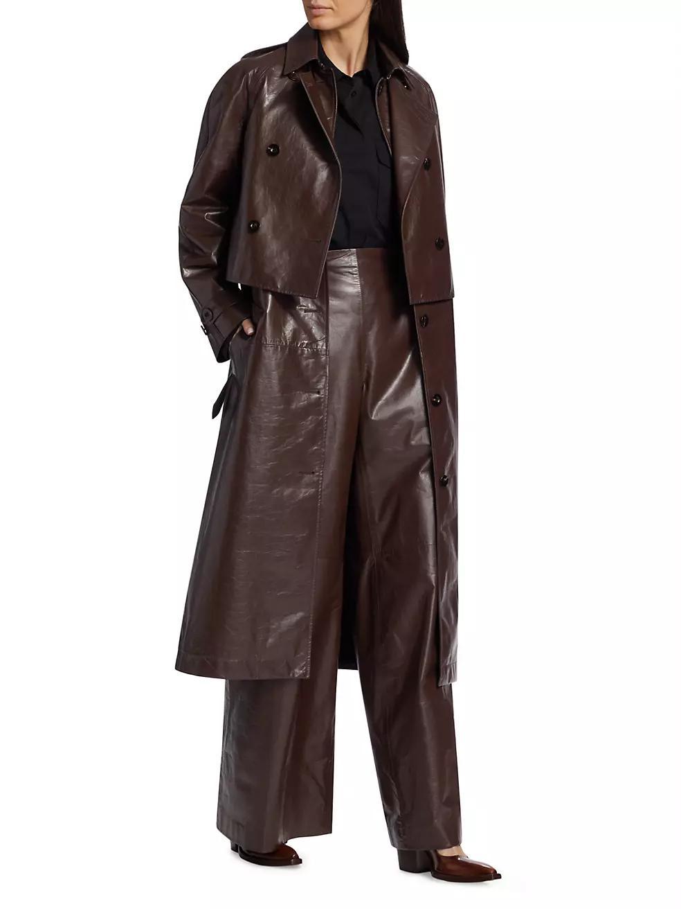 Double Layer Leather Trench Coat Product Image