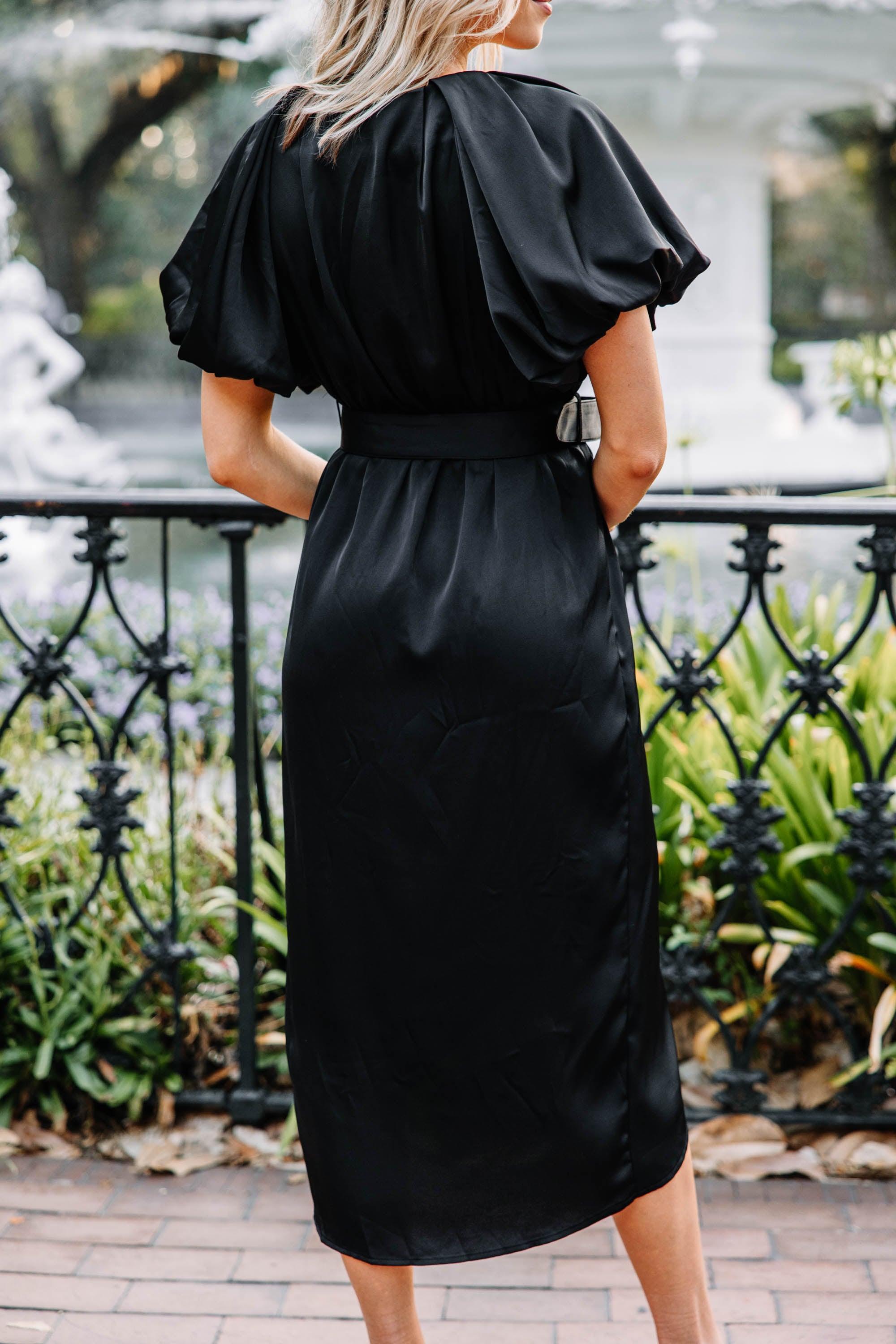 Get What You Want Black Satin Midi Dress Female Product Image